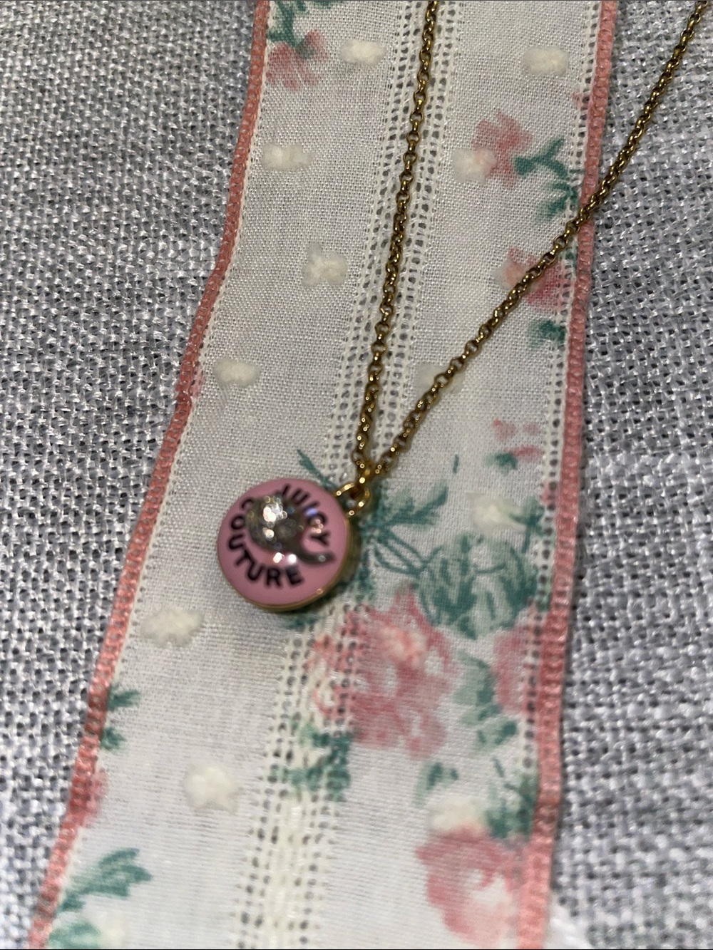 Vintage Juicy Couture Pink Cupcake Charm with Necklace - Gold Chain